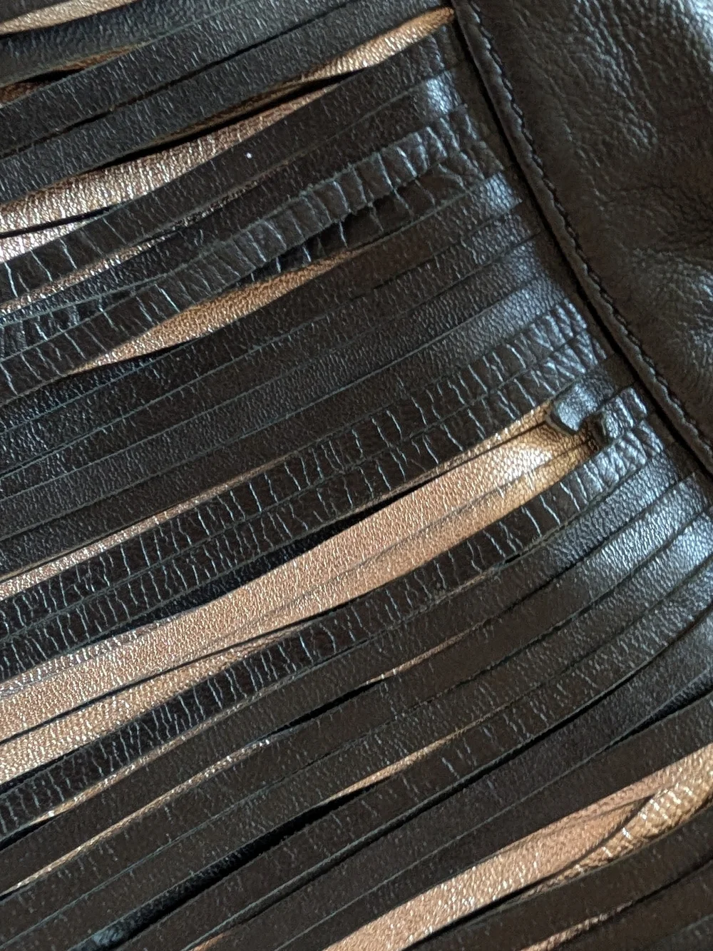 Fringed Hobo Shoulder Bag in Black